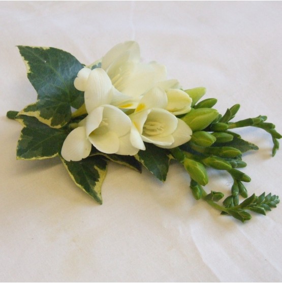 Ladies small simple Freesia And Ivy Corsage 