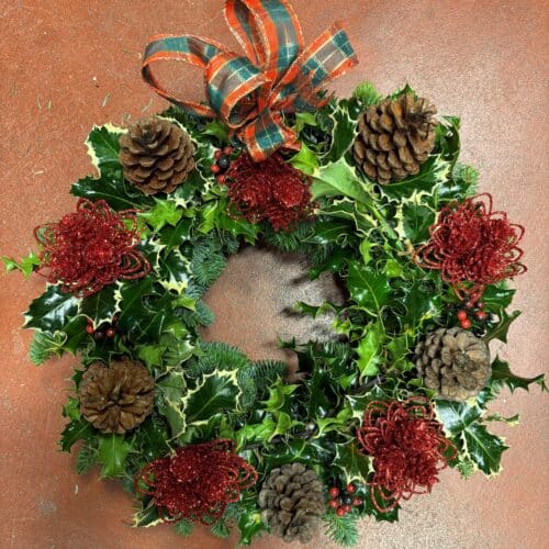 Decorated Christmas Holly Wreath Red