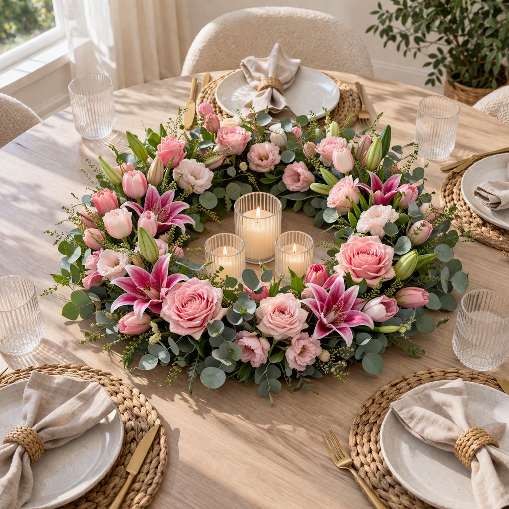 Spring Floral Wreath Dining Scene