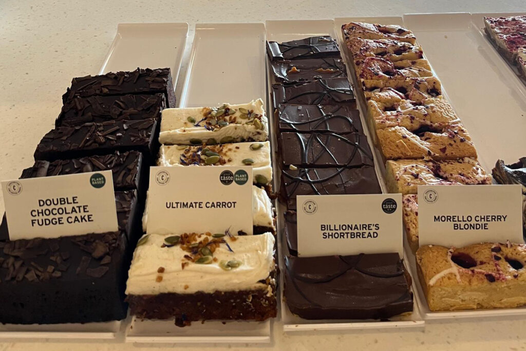 Selection of homemade cakes, blondies, and shortbreads available at Williamson's coffee shop in Livingston, West Lothian