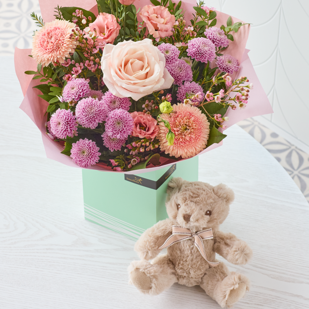 Pastels Flowers with Teddy Bear