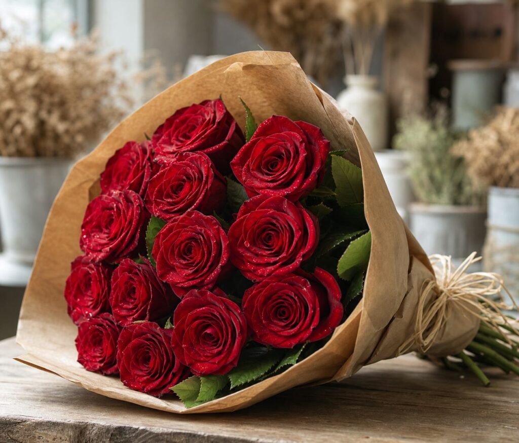 Close-up of a luxury red rose bouquet by Williamson's My Florist.