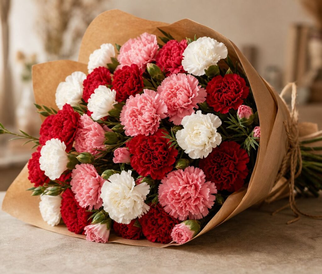 Red and pink carnations, flowers that mean love by colour.