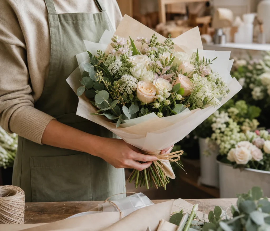 Williamson's My Florist delivery van and hand-tied bouquet ready for dispatch