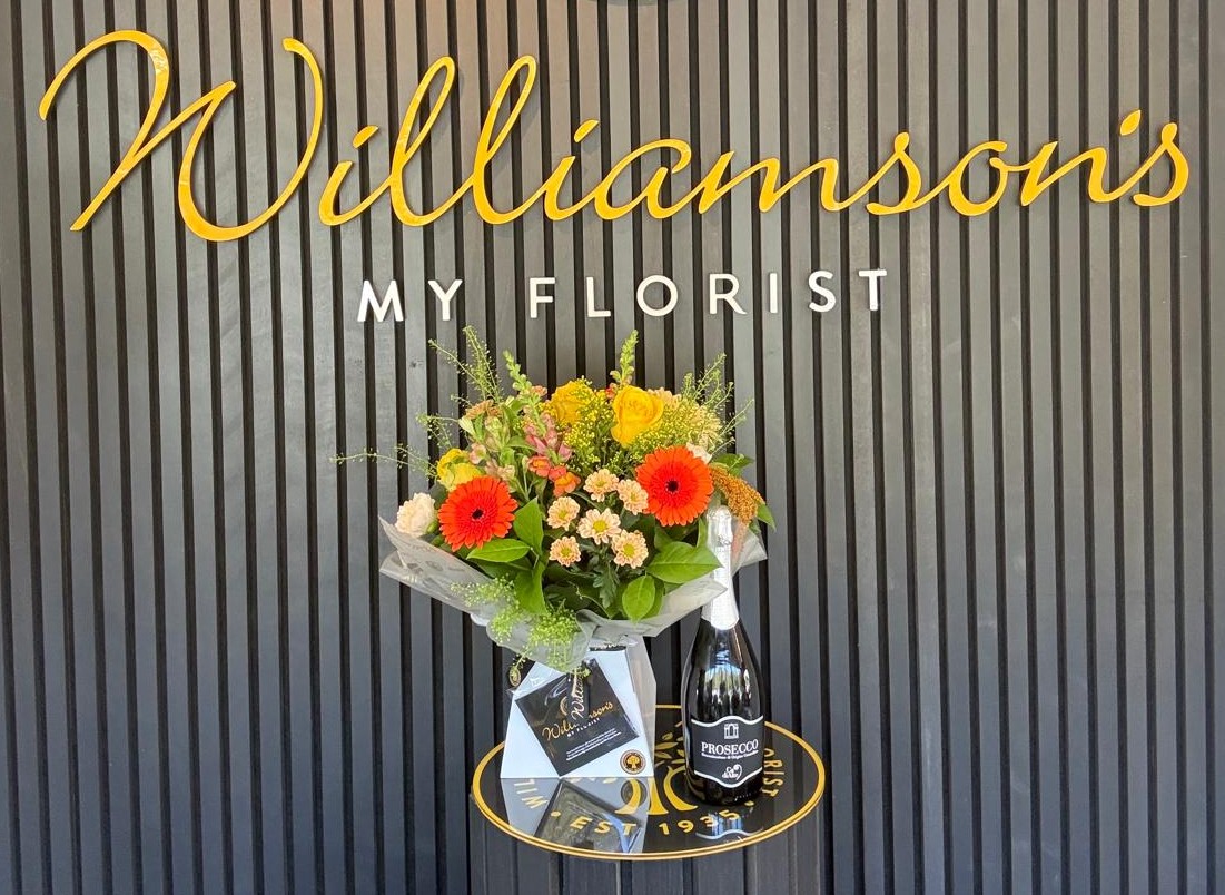 Bright Bouquet With Prosecco Bright florist choice bouquet with Prosecco from Williamson’s Myflorist