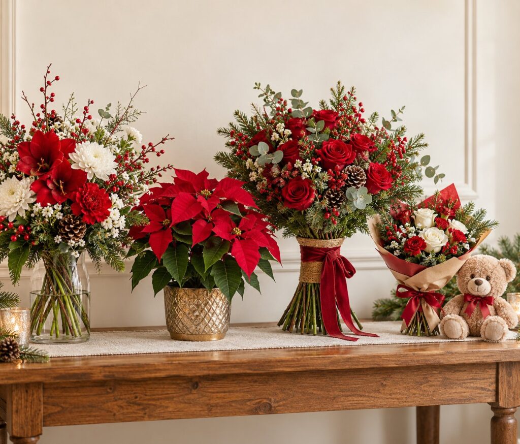 Christmas flower gifts for mum, grandparents, partners, and family