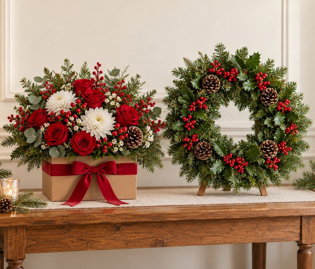 Christmas wreaths and flower gifts for friends, neighbours, and teachers.