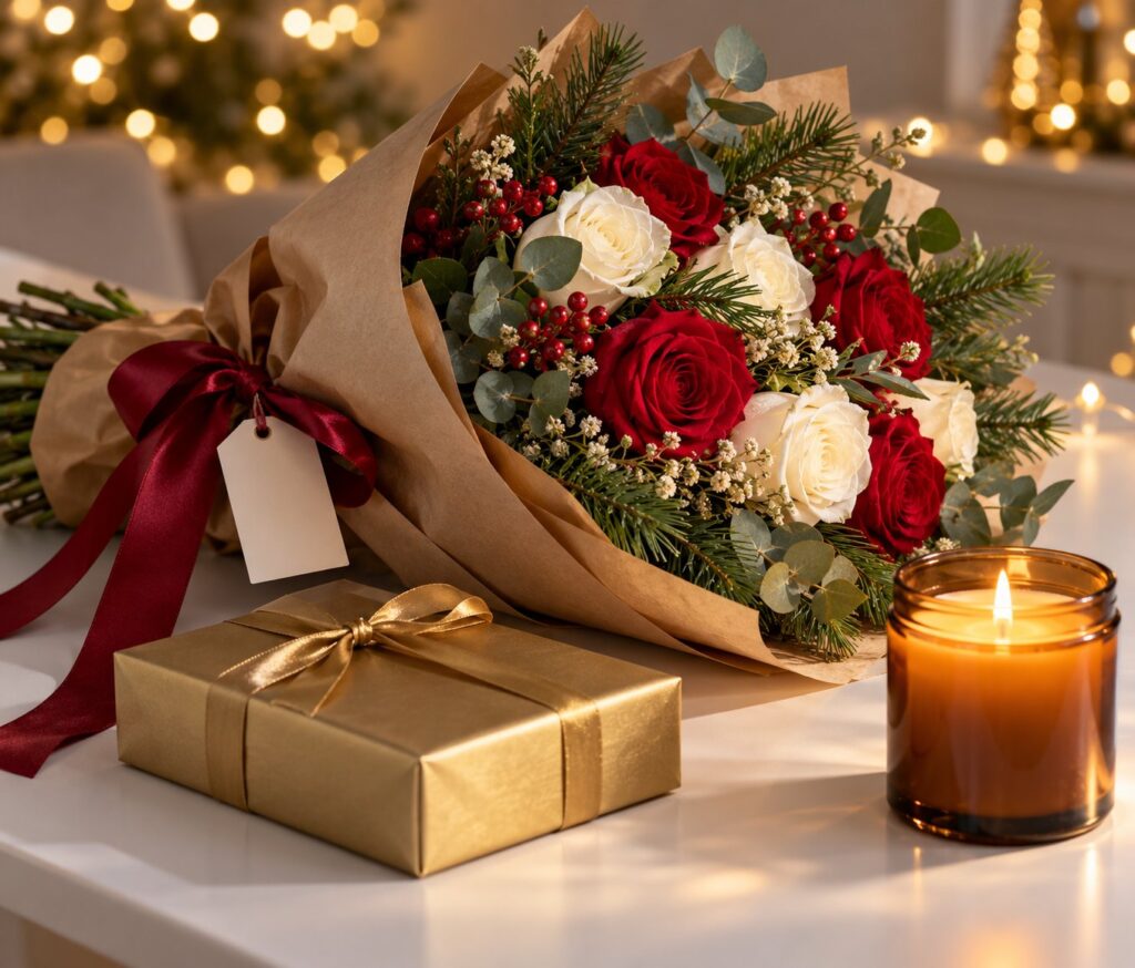Williamson's My Florist flowers and chocolates gift with a scented candle.